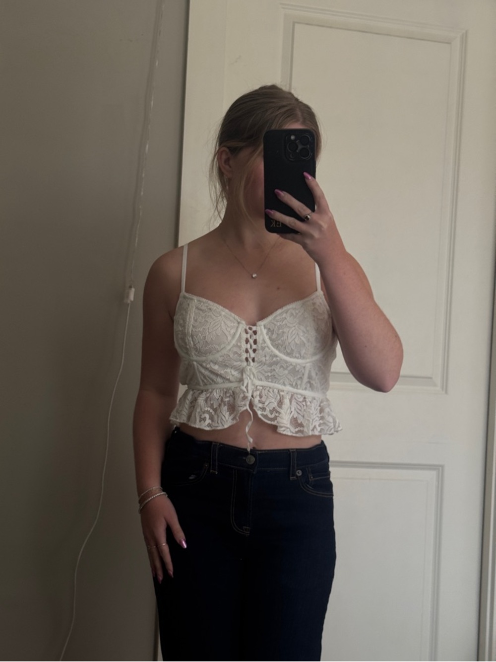 Altard State Intimates- White Lace Peplum Corset Crop Top